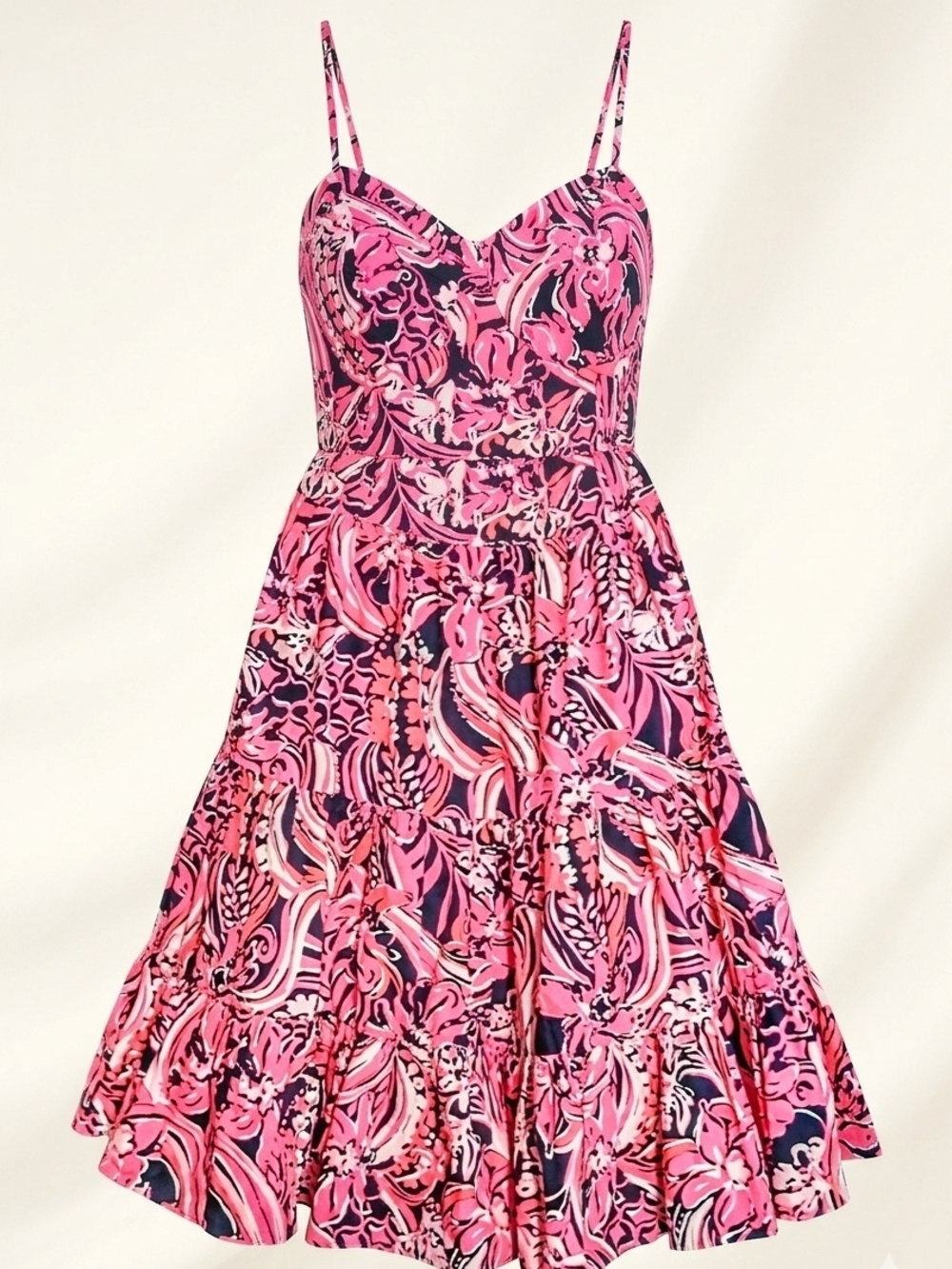 Lilly Pulitzer Pink & Navy Tiered Midi Dress-